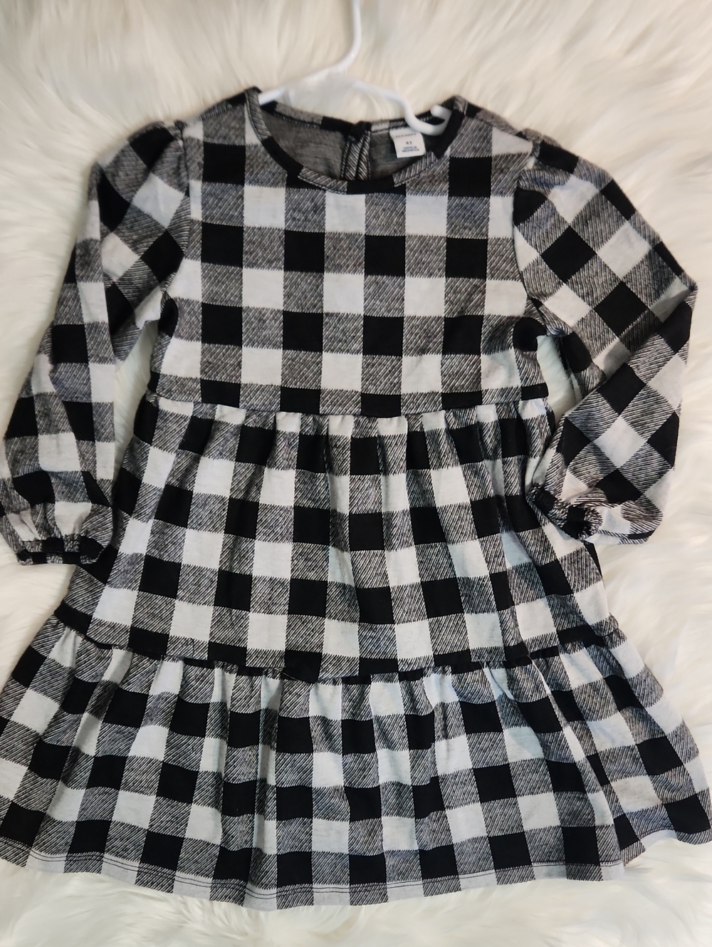 Black & White Buffalo Check Tiered Kids Dress - Size 4